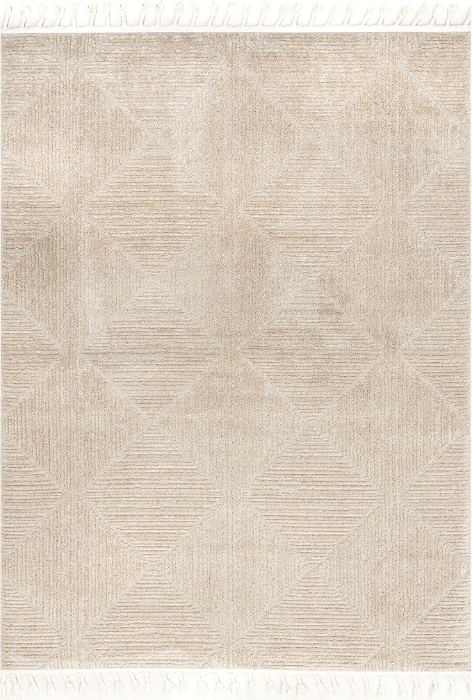 nuLOOM Kerry Beige Geometric Power Loomed Area Rug, 4' x 6' | Nuloom Kerry Geometric 4' x 6' Area Rug for Living Room Bedroom Dining Room, Beige