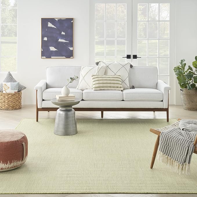 Nourison Home Courtyard Ivory Green 9' x 12' Area Rug - Easy Clean, Non Shedding, Bed Room, Living Room, Dining Room, Kitchen (9' x 12')