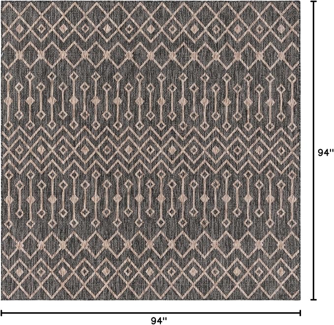 Unique Loom Outdoor Trellis Collection Area Rug - Tribal Trellis (7' 10" Square, Charcoal Gray/ Natural)