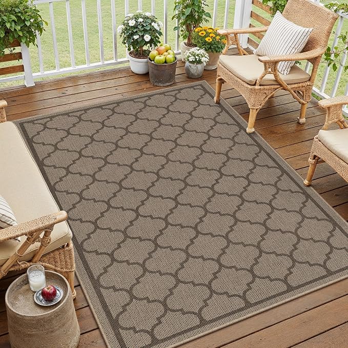 PureCozy 4x6 Geometric Figure Easy Jute Area Rug for Living Room Scalloped Washable Indoor Outdoor Carpet Farmhouse Patio Office Mat Geometric Non Slip Black Carpet for Dorm Backyard Dining Room