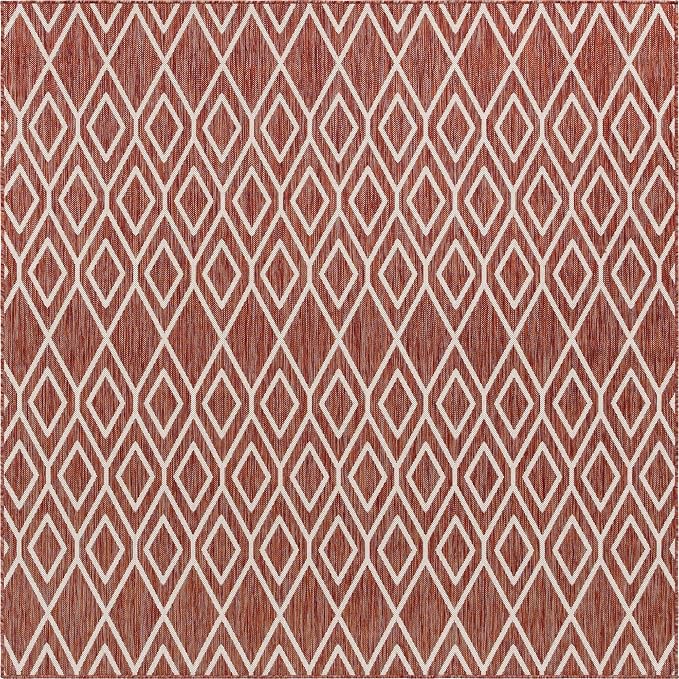 Jill Zarin Outdoor Collection Area Rug - Turks and Caicos (7' 10" Square Rust Red/Ivory)