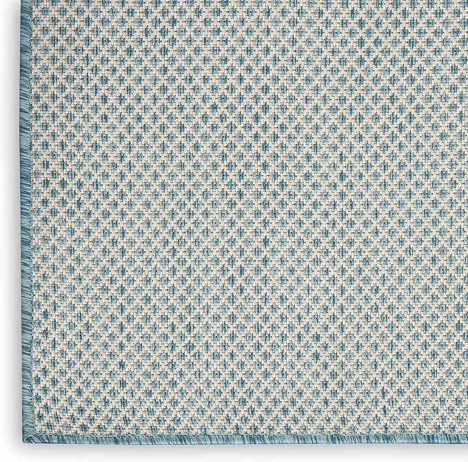 Nourison Home Courtyard Ivory Aqua 9' x 12' Area Rug - Easy Clean, Non Shedding, Bed Room, Living Room, Dining Room, Kitchen (9' x 12')