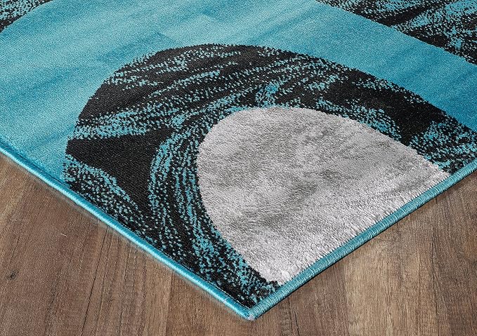 Yafa Home Fashion Modern Contemporary Swirls Design Area Rug, Luxurious, Elegant, and Fashionable Area Rug (Turquoise, 8 ft X 10 ft)