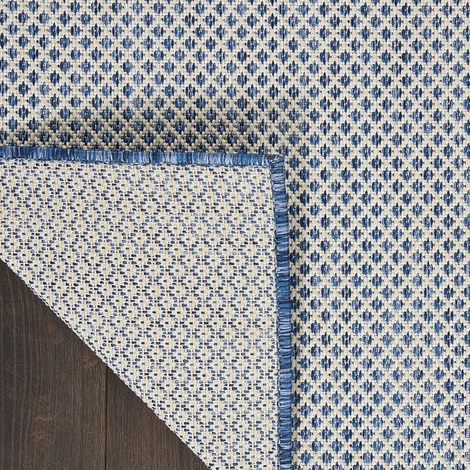 Nourison Home Courtyard Ivory Blue 6' x Square Area Rug - Easy Clean, Non Shedding, Bed Room, Living Room, Dining Room, Kitchen (6' x Square)