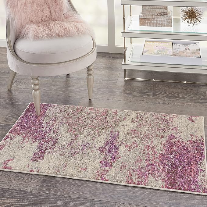 Nourison Home Celestial Ivory Pink 2'2" x 3'9" Area Rug - Easy Clean, Non Shedding, Bed Room, Living Room, Dining Room, Kitchen (2' x 4')