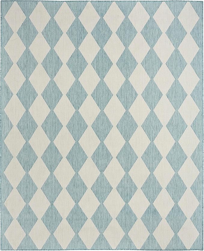 Nourison Home Positano Aqua 9' x 12' Area Rug - Easy Clean, Non Shedding, Bed Room, Living Room, Dining Room, Kitchen (9' x 12')