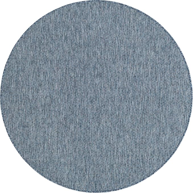 Unique Loom Collection Casual Transitional Solid Heathered Indoor/Outdoor Flatweave Area Rug (5' 1" Round, Blue/Navy Blue)