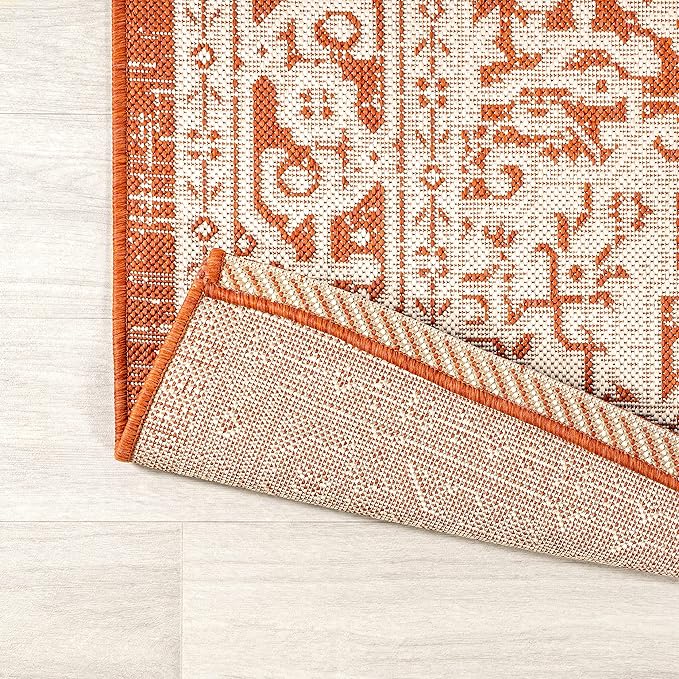 JONATHAN Y Medallion Weave Indoor Outdoor Area Rug 5X8 Orange/Cream, Sinjuri Textured for Backyard, Patio, Porch, Easy-Cleaning, High Traffic, Pet-Friendly, Non-Shedding (SMB101F-5)