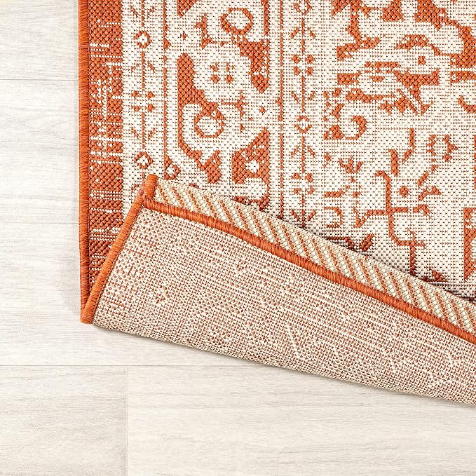JONATHAN Y Medallion Weave Indoor Outdoor Square Area Rug 5X5 Orange/Cream, Sinjuri Textured for Backyard, Patio, Porch, Easy-Cleaning, High Traffic, Pet-Friendly, Non-Shedding (SMB101F-5SQ)