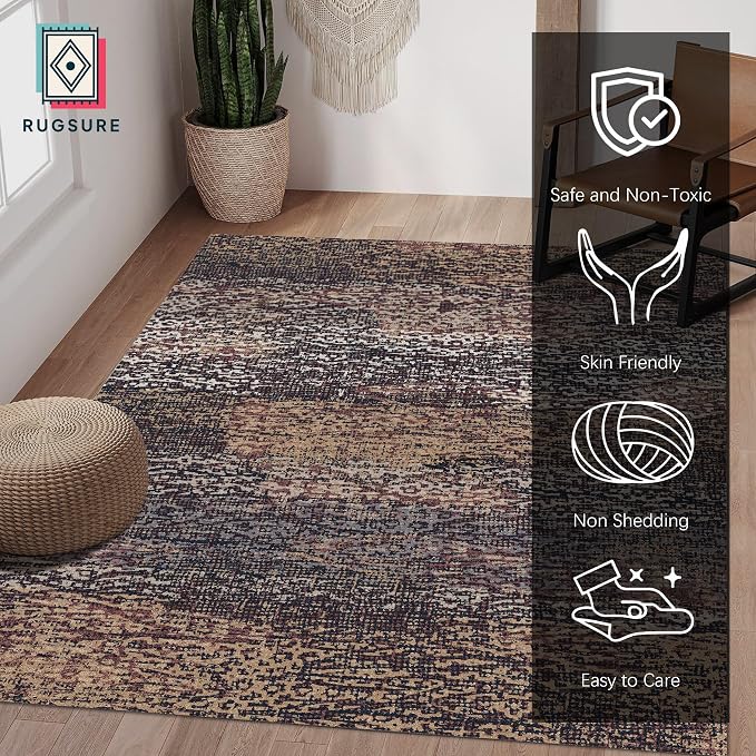 Washable Area Rug - 1/6 Thick - Stain & Water Resistant Non-Slip - Resistant Rug for Living Room, Bedroom, Nursery, Pet & Child Friendly, Vintage Charm Area Rugs (Rust, 6' x 9')