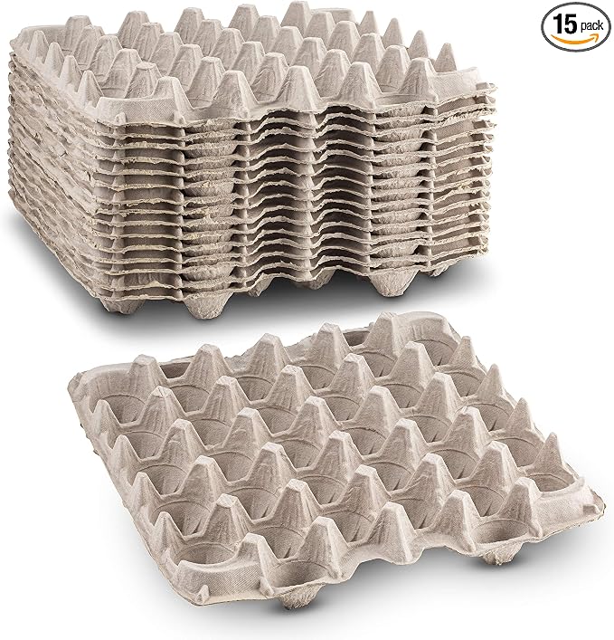 Biodegradable Pulp Fiber Egg Flats - 15 Pieces for Storing up to 30 Large or Small Eggs/Egg Crates That Make a Great Home for Roach Colony by MT Products