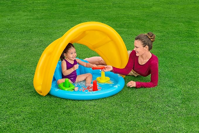 Bestway Seashapes Splash Pad | Baby Sensory Water Pool, with Backrest, Sunshade and Games, 6 Months +