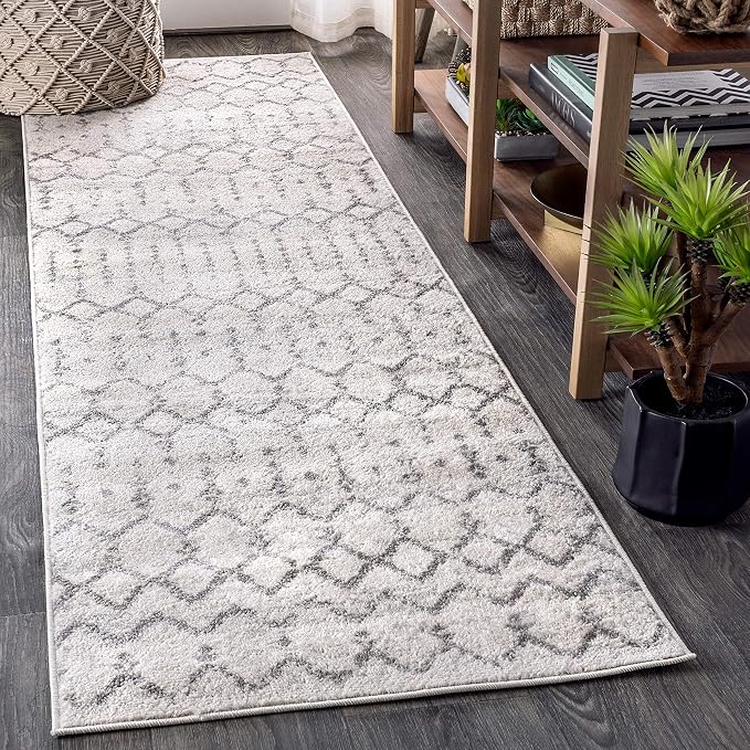 JONATHAN Y Boho Vintage Diamond Cream/Gray Runner Rug 2X18 ft, Moroccan Hype for Living Room, Bedroom, Kitchen, Office, Easy-Cleaning, High Traffic, Pet-Friendly, Non-Shedding (MOH101B-218)