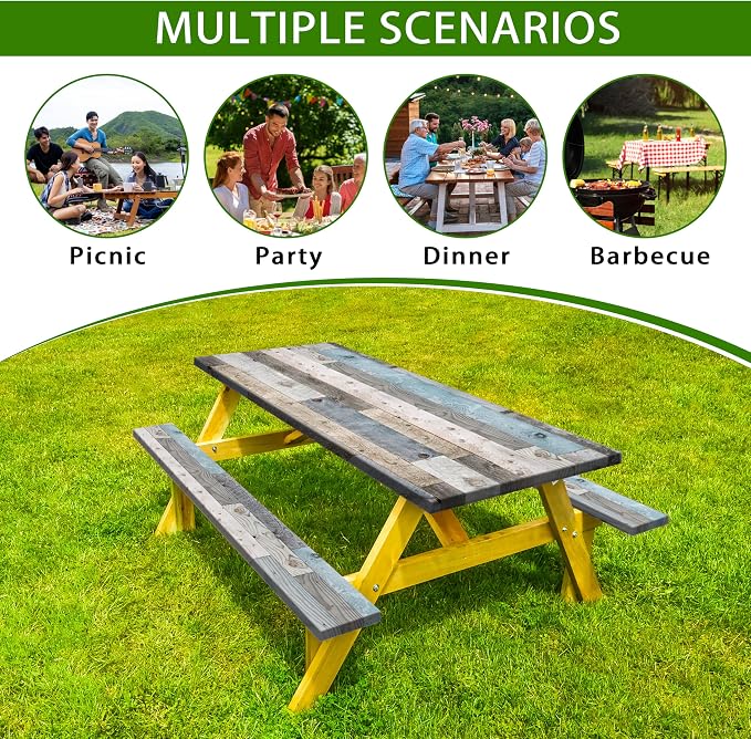 Picnic Table Cover with Bench Covers Camping Essentials Farmhouse Outdoor Table Covers with Elastic Waterproof Camping Tablecloth for Picnic Party Travel