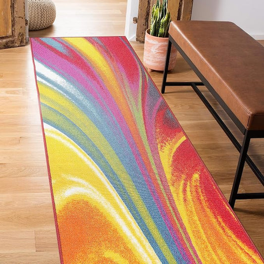 Rugshop Waves Non-Slip Contemporary Modern Runner Rug Multi 2' x 7' | Rectangular, Size 2' X 7', Living Room, Bedroom, Dining Room, Home Office, Kitchen, Entryway, Hallway, Nursery, Kids Room