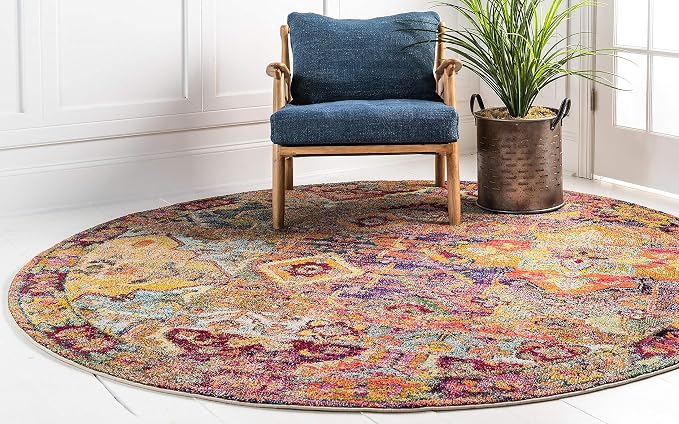 Unique Loom Monterey Collection Area Rug - Aztec (8' Round Multi/Blue)