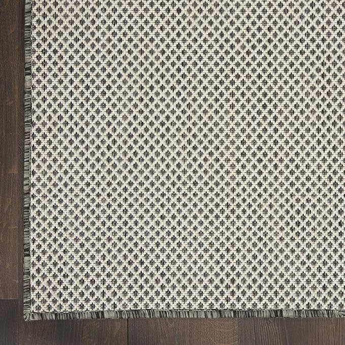 Nourison Home Courtyard Ivory Charcoal 2'2" x 10' Area Rug - Easy Clean, Non Shedding, Bed Room, Living Room, Dining Room, Kitchen (10' Runner)