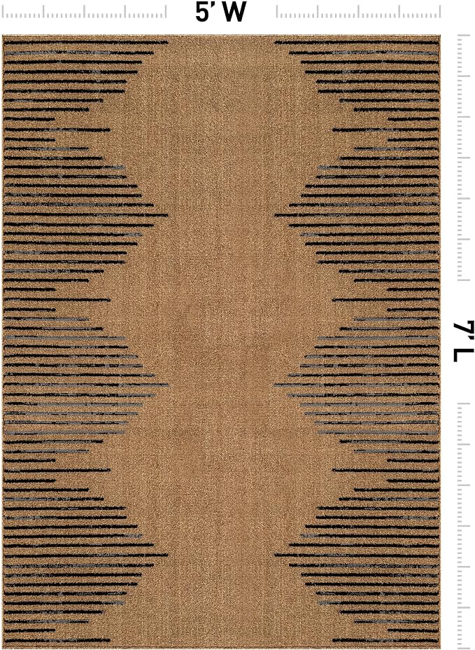 Rugshop Bohemian Stripe Stain Resistant High Traffic Area Rug Jute 5' x 7' | High Traffic,Fade Resistant, Living Room, Bedroom, Dining Room, Home Office, Kitchen, Entryway, Hallway, Nursery,Basement