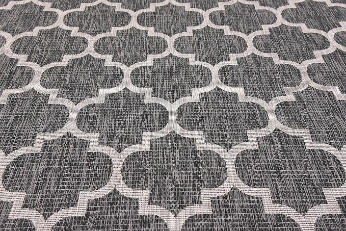 Unique Loom Outdoor Trellis Collection Area Rug (9' x 12' Rectangle, Black/ Ivory)