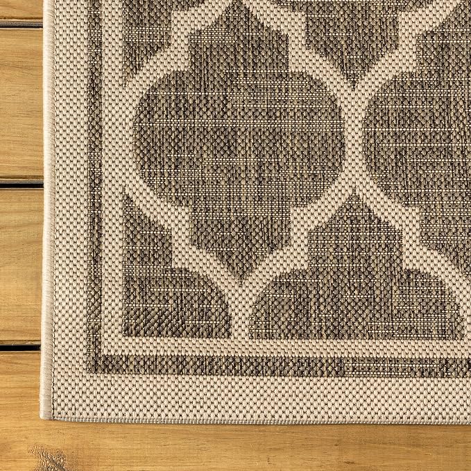 JONATHAN Y Moroccan Trellis Indoor Outdoor Runner Rug 2X10 Brown/Beige, Trebol Textured Weave for Backyard, Patio, Porch, Easy-Cleaning, High Traffic, Pet-Friendly, Non-Shedding (SMB109A-210)