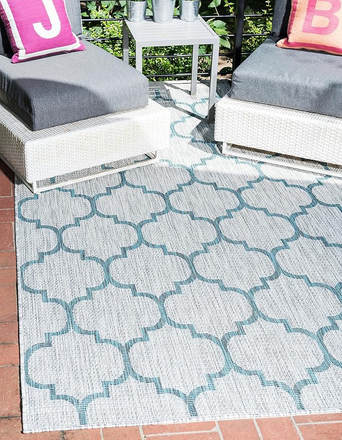 Unique Loom Outdoor Trellis Collection Area Rug (6' 1" x 9' Rectangle, Gray/ Ivory)
