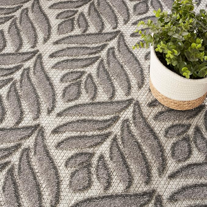 Nourison Home Aloha Charcoal 7'10" x Round Area Rug - Easy Clean, Non Shedding, Bed Room, Living Room, Dining Room, Kitchen (8' x Round)