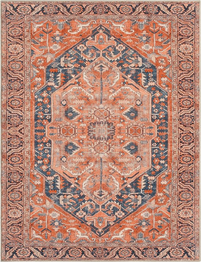 Keen Home Design Vintage Washable Area Rug, Non-Slip Low Pile, 5x7 | Machine Washable Cotton Chenille, 0.25In Low Pile, Rubber Non-Slip Back; Living Room, Bedroom, Dining Room, Office