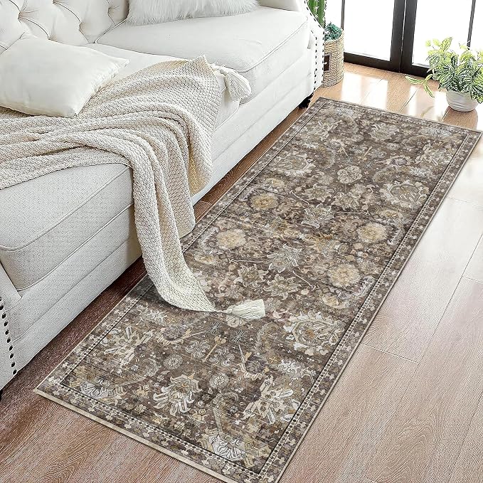 Washable Area Rugs - Perfect for Living Room, Bedroom, Kids Room, Nursery - Stain & Water Resistant Non-Slip, Pet & Child Friendly, Vintage Tribal Area Rugs (Ivory, 2'6'' x 8')