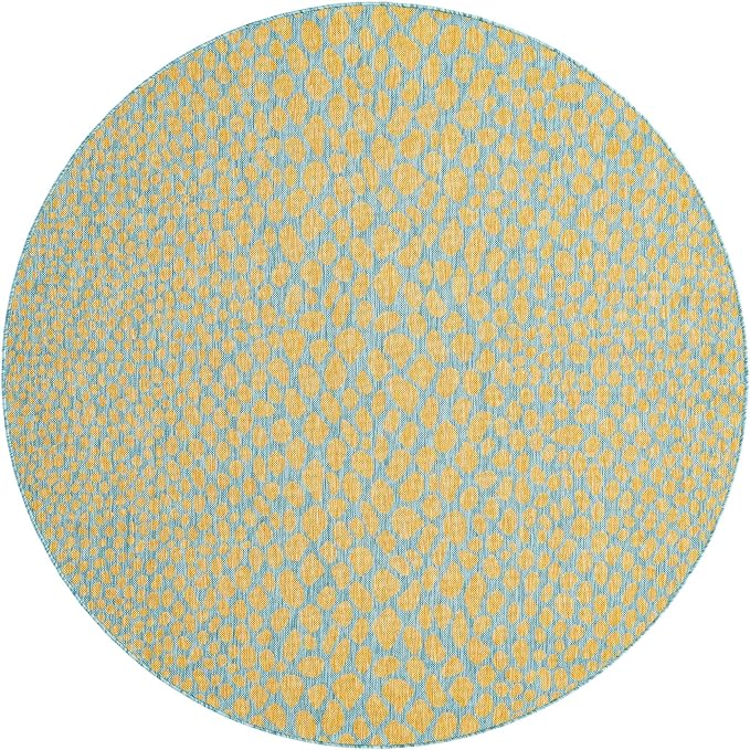 Unique Loom Jill Zarin Jill Zarin Outdoor Collection Area Rug - Cape Town (6' 7" Round, Yellow and Aqua/Light Blue)