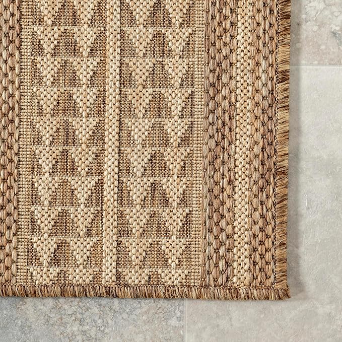 Nuloom Ranya Light Brown/Ivory, 6'7" Round, Tribal Geometric, Soft and Cozy, High Traffic, Stain Resistant, Easy Clean, Durable Area Rug for Indoor/Outdoor Patio, Deck, Porch, Garden, Courtyard