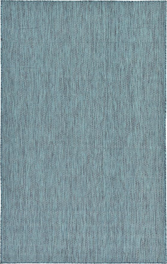 Unique Loom Collection Casual Transitional Solid Heathered Indoor/Outdoor Flatweave Area Rug (5' 3" x 8' Rectangle, Teal/Navy Blue)