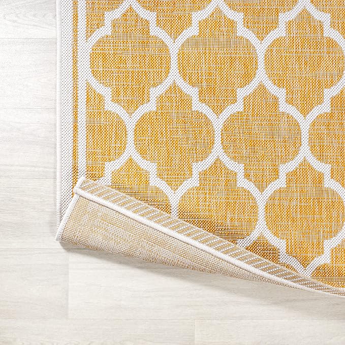 JONATHAN Y Moroccan Trellis Indoor Outdoor Runner Rug 2X10 Yellow/Cream, Trebol Textured Weave for Backyard, Patio, Porch, Easy-Cleaning, High Traffic, Pet-Friendly, Non-Shedding (SMB109F-210)