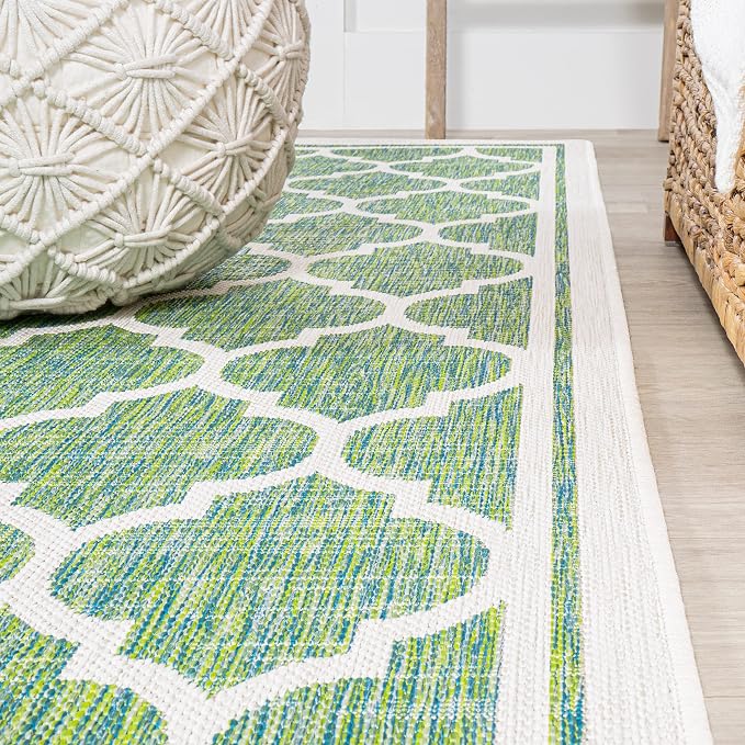 JONATHAN Y Moroccan Trellis Indoor Outdoor Area Rug 9X12 Cream/Green, Trebol Textured Weave for Backyard, Patio, Porch, Easy-Cleaning, High Traffic, Pet-Friendly, Non-Shedding (SMB109I-9)