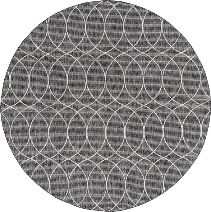 Unique Loom Outdoor Trellis Collection Area Rug - Gitter (10' Round, Charcoal/ Ivory)