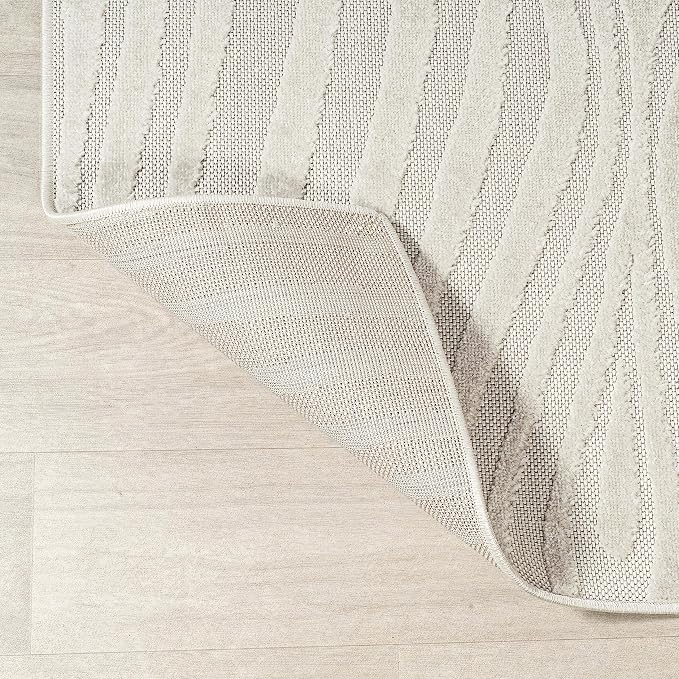 JONATHAN Y Maribo High-Low Abstract Striped Cream/Ivory 6' Round Indoor/Outdoor Area Rug, Pet Friendly, Non-Shedding, Stain Resistant, Easy-Cleaning for Backyard, Patio, Porch (SCN103A-6R)