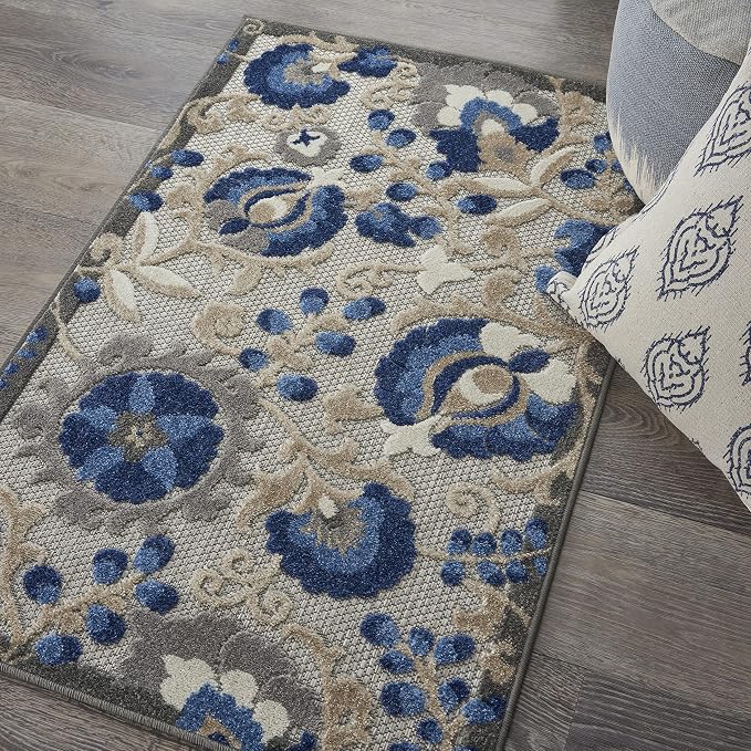 Nourison Home Aloha Natural Blue 2'8" x 4' Area Rug - Easy Clean, Non Shedding, Bed Room, Living Room, Dining Room, Kitchen (3' x 4')