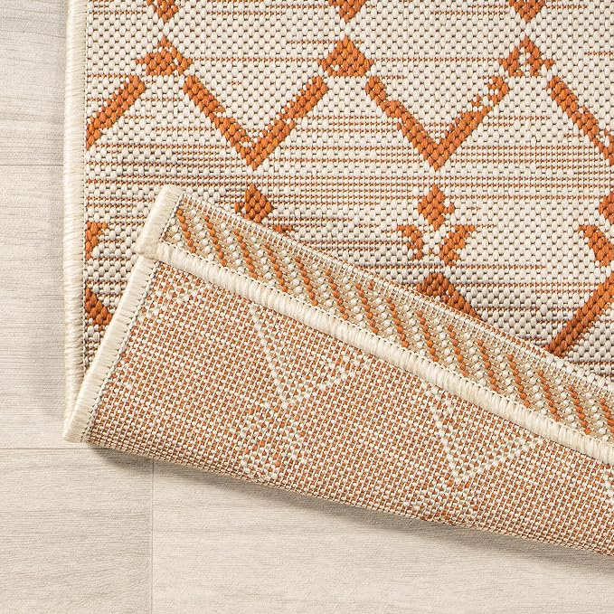 JONATHAN Y Moroccan Geometric Indoor Outdoor Area Rug 9X12 Cream/Orange, Ourika Textured Weave for Backyard, Patio, Porch, Easy-Cleaning, High Traffic, Pet-Friendly, Non-Shedding (SMB108O-9)