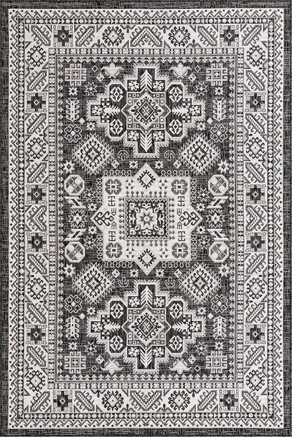Unique Loom Outdoor Aztec Collection Area Rug - Chalca (6' 1" x 9' Rectangle, Charcoal Gray/ Ivory)