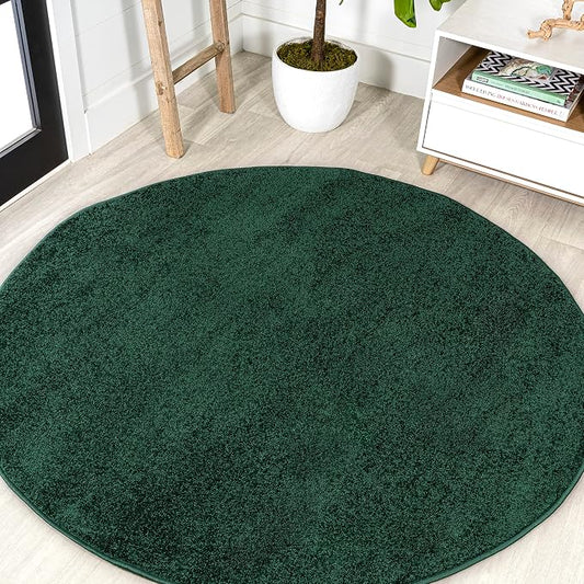 JONATHAN Y Haze Solid Low-Pile Emerald 6' Round Indoor Area Rug, Coastal,Bohemian,Minimalist,Classic, Easy-Cleaning for Living Room,Bedroom,Kitchen,Pet Friendly,Non-Shedding (SEU100L-6R)
