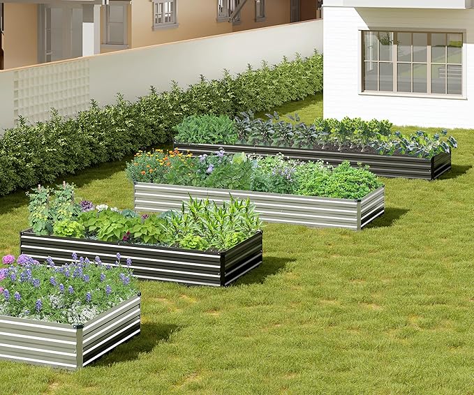 2PCS 8x4x1ft Galvanized Raised Garden Bed,Outdoor Planter Box Metal Patio Kit Planting Bed for Vegetables Flowers Herb,Silver