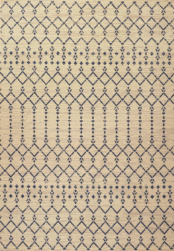 JONATHAN Y Moroccan Geometric Indoor Outdoor Area Rug 3X5 Beige/Navy, Ourika Textured Weave for Backyard, Patio, Porch, Easy-Cleaning, High Traffic, Pet-Friendly, Non-Shedding (SMB108H-3)
