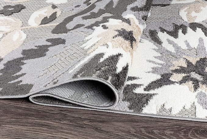 Rugshop Bergamo Contemporary Floral Non-Shedding Easy Cleaning Patio Deck Backyard Indoor/Outdoor Runner Rug 2' x 7' Gray