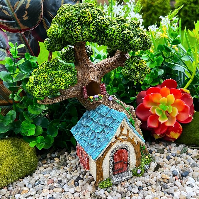 Mood Lab Fairy Garden Figurines - Tree House (8.5" H) - Miniature Decorative House - Outdoor & Indoor Garden Decor