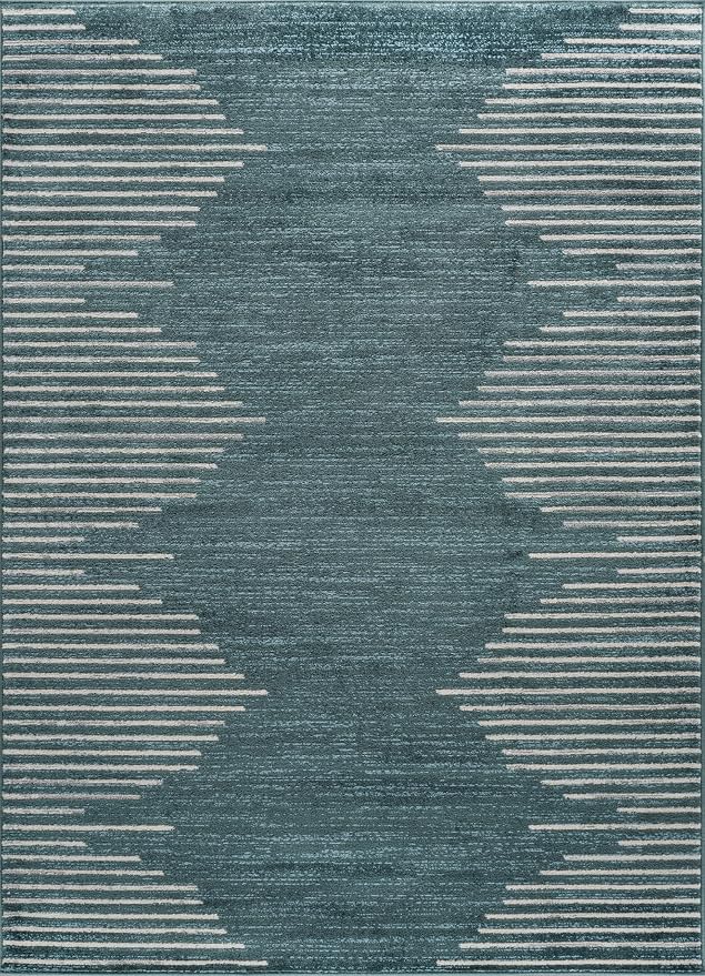 Rugshop Bohemian Stripe Stain Resistant High Traffic Area Rug Teal 5' x 7' | High Traffic,Fade Resistant, Living Room, Bedroom, Dining Room, Home Office, Kitchen, Entryway, Hallway, Nursery,Basement