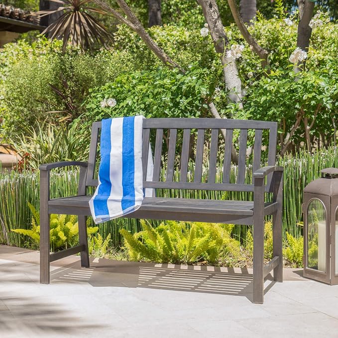 Christopher Knight Home Loja Outdoor Acacia Wood Bench, Dark Grey Finish