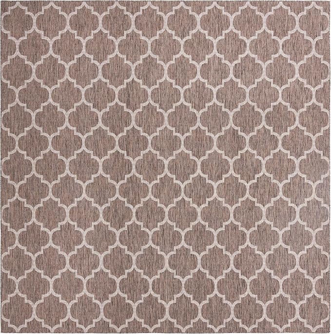 Unique Loom Outdoor Trellis Collection Area Rug - Trellis (Square 13' 0" x 13' 0", Brown/ Ivory)