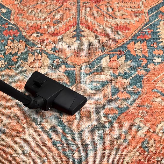 Keen Home Design Vintage Washable Area Rug, Non-Slip Low Pile, 5x7 | Machine Washable Cotton Chenille, 0.25In Low Pile, Rubber Non-Slip Back; Living Room, Bedroom, Dining Room, Office