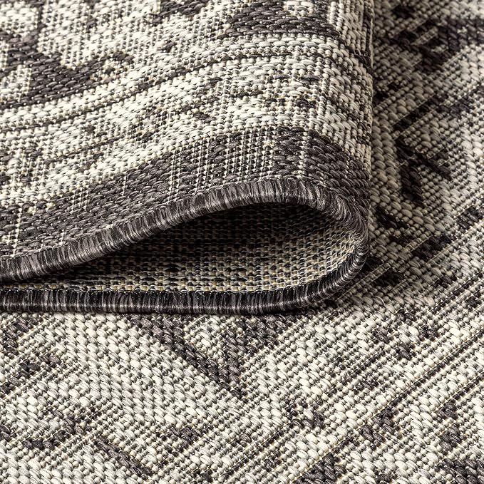 JONATHAN Y Medallion Weave Indoor Outdoor Round Area Rug 4 Ft Gray/Black, Sinjuri Textured for Backyard, Patio, Porch, Easy-Cleaning, High Traffic, Pet-Friendly, Non-Shedding (SMB101D-4R)