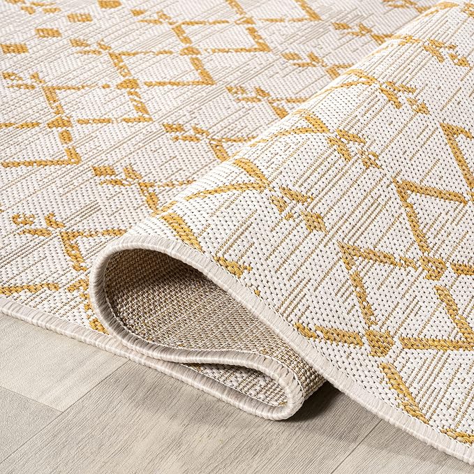 JONATHAN Y Moroccan Geometric Indoor Outdoor Area Rug 8X10 Cream/Yellow, Ourika Textured Weave for Backyard, Patio, Porch, Easy-Cleaning, High Traffic, Pet-Friendly, Non-Shedding (SMB108J-8)