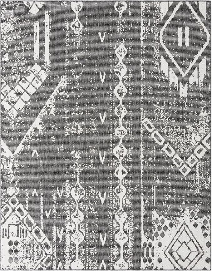 Unique Loom Outdoor Bohemian Collection Area Rug - Anthro (7' 10" x 10' Rectangle, Charcoal Gray/ Ivory)